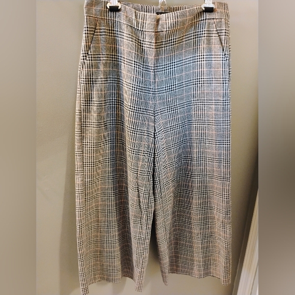 Ann Taylor Loft Size 4 Plaid High Rise Wide Leg Cropped Trouser Pants - Picture 1 of 6